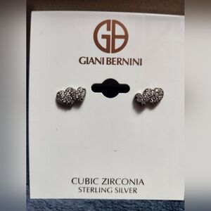 GIANI BERNINI, MACY'S STERLING SILVER, CZ, DOUBLE HEART EARRINGS